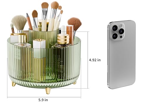 Image of Clear Rotating Makeup Organizer Countertop for Vanity, 360 Makeup Brush Holder Organizer with 5 Compartments, Transparent Cosmetic Storage for Lipstick, Skincare, Bathroom Counter(Transparent Green)
