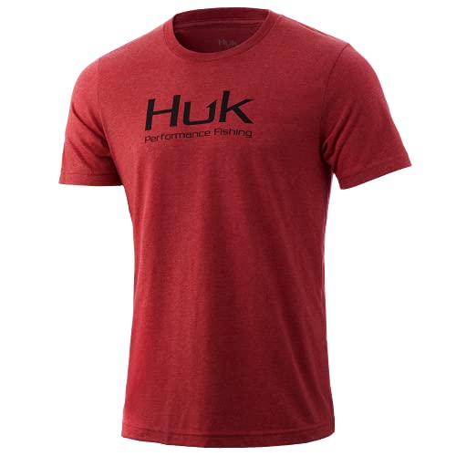 HUK Men's Standard Performance Fishing Logo Tee-Short Sleeve | Quick-Dry, Blood Red Heather, X-Large