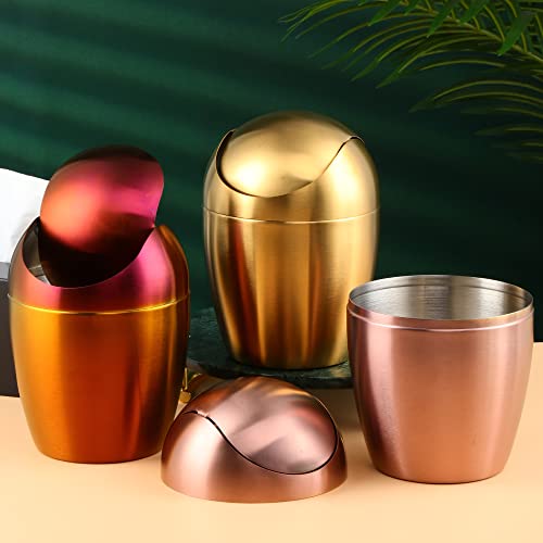 Mini caneca de basura de escritorio con tapa basculante, acero inoxidable miniatura 2