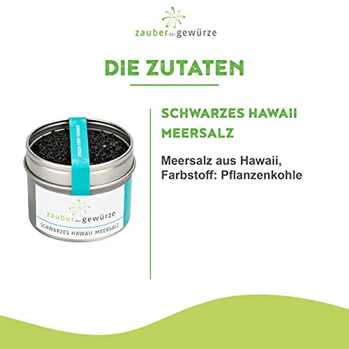 Foto von Zauber der Gewürze Schwarzes Hawaiisalz - Vulkan Salz zum Würzen von Gemüse, Brat- und Grillgerichten, Premium-Qualität in wiederverschließbarer Aroma-Dose, 130 g