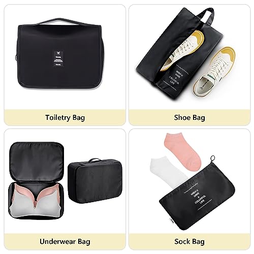 Image of MURISE Packing Cubes for Travel, 8 Pcs Suitcase Organiser Bags for Travel Essentials, Durable Luggage Organiser Set, Packing Organisers, Suitcase Organiser System for Men /Women, Black