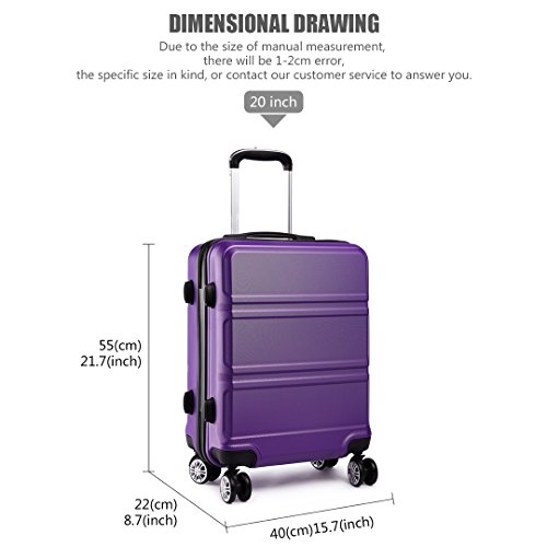 Kono Cabin Koffer 20" Harde Schaal Licht Gewicht ABS Handbagage 4 Wiel Spinner 360 Graden Reizen Trolley Koffer Paars - Afbeelding 4