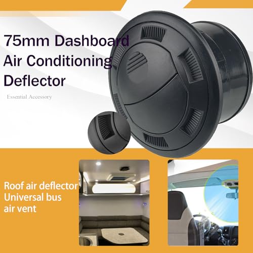 Image of 75mm RV Vent Covers, Dashboard Air Conditioning Deflector, Side Roof Air Black Vent Outlet, Mount Round Louvered Dash Vent Exhaust Grille Universal Dashboard Air Vent for Bus RV