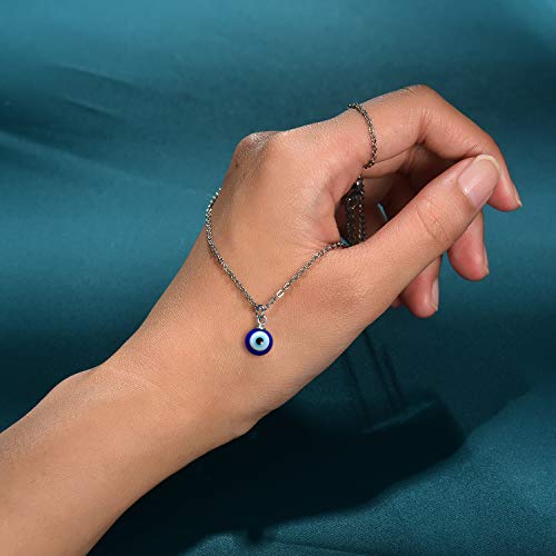 PPJew Evil Eye Necklace Chain Blue Eyes Amulet Pendant Necklace Ojo Turco Kabbalah Protection Adjustable Delicate Jewelry Gift for Women（Silver/Gold）2