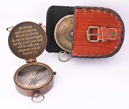 Brújula de latón portátil con caja de cuero miniatura 5