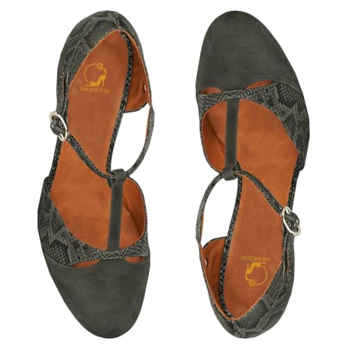 SHODENSE Women Kitten Heel Mary Jane Pumps Shoes Ankle T-Strap Closed Round Toe Sandals Heeled Cut-Out Snakeskin Suede Mary Janes Dress Shoes Two-Toned Patchwork Office Party Dance Shoe Chic 4-11 M US3