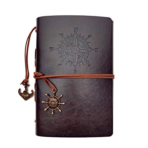 Modana Leather Journal Refillable Notebook Premium Retro Spiral Notebook Classic Binder Vintage Embossed Travelers Journal With Blank Kraft Paper And Retro Pendants (A6, Coffee) #TOP19