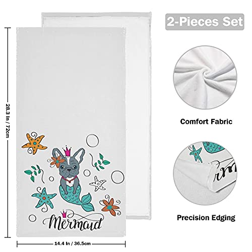 Kocoart French Bulldog Mermaid Bathroom Hand Towels Sea Stars Kitchen Dish Towel Set 2 Pack Soft Decorative Dishcloths Washcloths Guest Fingertip Towels For Hotel Beach Spa Gym Sport 14X28 In #TOP1