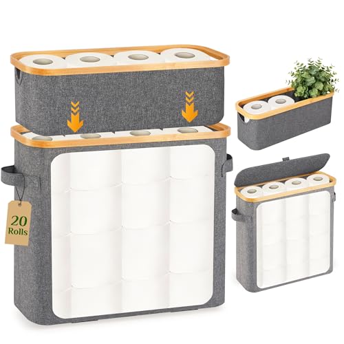 Livole 2-in-1 Toilet Paper Storage with Lid Toilet Paper Basket- 20 Regular Rolls or 15 Mega Rolls Extra Large Toilet Paper Organizer for Bathroom, Grey
