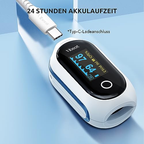 Vibeat Bluetooth Pulsoximeter mit 12 Offline-Daten, Wiederaufladbare Sauerstoffsättigung Messgerät Finger, Kontinuierlicher Überwachung Pulsoximeter Fingeroximeter, bequem Herzfrequenzmonitor mit APP