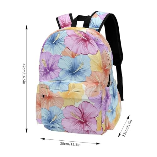 16 Inch Backpack Blue Hibiscus Colorful Flowers Laptop Backpack School Bookbag Shoulder Bag Casual Daypack2