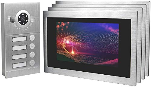 IP Video Türsprechanlage, Unterputz-Türstation IP65, 4X 10 Zoll Monitor, App, HD-Kamera 115°, Türöffner-Fkt, 32GB Speicher, PoE-Switch, 4
