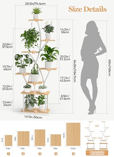 Image of Plant Stand Indoor with Grow Lights - 64 inch Tall Plant Shelf Lighted Corner Plant Stands for Indoor Growing Multiple Metal 8 Tiered Large S-Shape Flower Holder Plant Rack for Home Decor Patio White