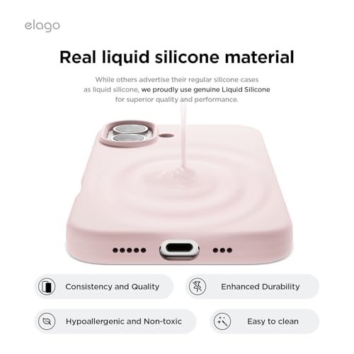 Image of elago Compatible with iPhone 16 Case, Premium Liquid Silicone Case, Full Body Protective Cover, Shockproof, Slim Phone Case, Anti-Scratch Soft Microfiber Lining, 6.1 inch (Lovely Pink)