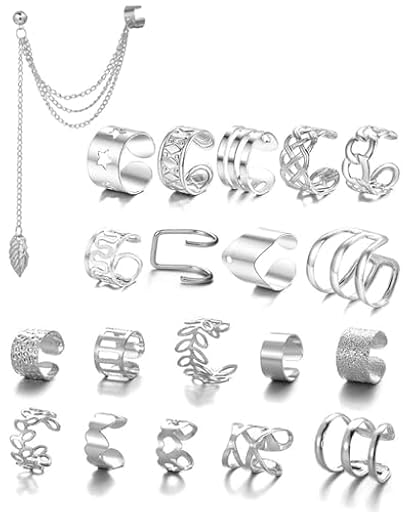 MYGLOAR Juego de 20 pendientes de clip, pendientes de plata 925, pendientes de clip ajustables para mujer, pendientes, pendientes de clip de hueso de oreja, pendientes envolventes, plata | Ya disponible en tu tienda friki favorita! En mundofriki.es!