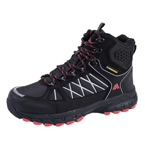 Image of Queday Black Waterproof Hiking Boots Mens Lightweight Walking Shoes Daily Hike Trekking Trail Outdoor Camping Climbing Size 42