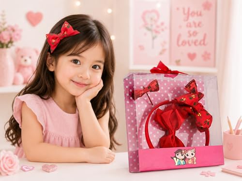 Image of BABIES BLOOM Baby Girl Sof Flower Bow Headband, Hairband Suitable For Newborns, Infants, Toddlers and Kids 0-3 Years (Set of 5) (Dark Red With Green Home)