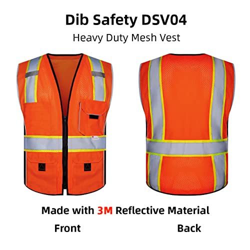 Dib Safety Reflective Vest Orange Mesh, High Visibility Vest with Pockets and Zipper, ANSI Class 2 Heavy Duty, Made with 3M Reflective Tape XL - Image 6