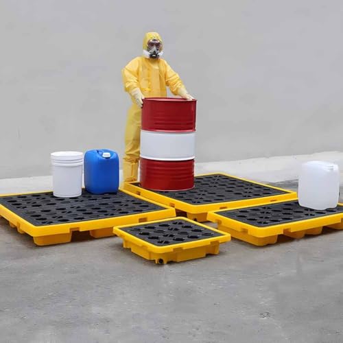 XBTGS Piattaforma industriale impilabile di contenimento delle fuoriuscite con uscita modulare, vassoio per tamburo dell'olio durevole per la sicurezza sul posto di lavoro, giallo-128x68x17cm, giallo
