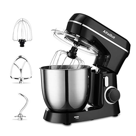 AlfaBot Batidora Amasadora, 10 Velocidades Robot de Cocina Amasadora, Movimiento Planetario, Protector para Salpicaduras, Acero Inoxidable, 4,5L 800W