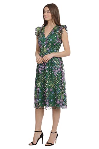 Maggy London Women's V-Neck Garden Floral Embroidered Dress Colorful Feminine Party Event Occasion Guest of2