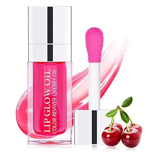 Lip Oil, Revitalizing Lip Oil Tinted with Fruit Ingredients, Plumping and Non-Greasy Lip Gloss, Lasting Nourishing Lip Tint Perfect for Soothing, Comforting and Protecting Dry Lips (Cherry )