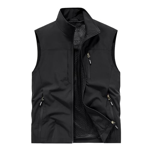 Hombre Color Sólido Casual Ropa de Trabajo Al Aire Libre Pesca Moda Chaleco Chaleco Chaleco (Black, XL)