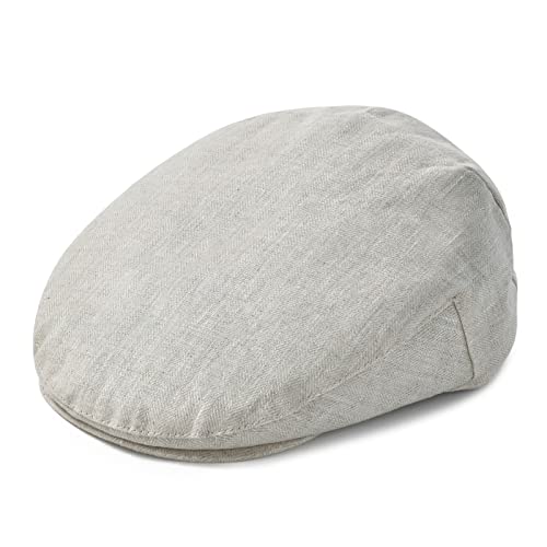 Jangoul Men's Linen Cap Summer Newsboy Cap Adjustable Gatsby Golf Flat Ivy Hat (Herringbone Beige, 7 1/4) #TOP20