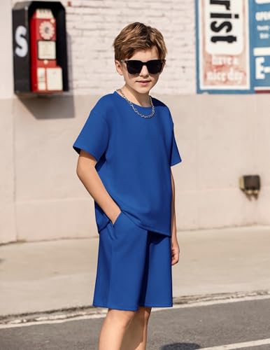 Image of Arshiner Boys Drop Shoulder T-Shirt & Drawstring Waist Shorts Summer Casual Outfits (5-12 Years)