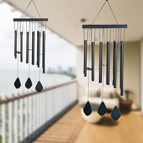Image of ZAICUS Wind Chime for Home Balcony Decor - Positive Energy Gift Item (Black 12 Pipe)