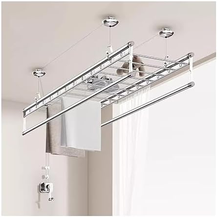 Ceiling Dryer Drying Rack,Ceiling Mounted Clothesline - Hand Crank Drying Rack, Manual Laundry Hanger, Space-Saving Clothes Dryer for Balcony, Adjustable Lift,B-2.7m