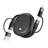 MINLU 5in1 格納式充電コード ライトニングケーブル [MFi認証]取得 PD100W急速充電 USB-A/CからUSB-C/Lightning組み合わせ スマホスタンド付き Phone 16 15 14 13 Pro Max/Pro/Plus,Galaxy S24 S23 Ultraなどの機種に対応(1.16m,1本セット,ブラック)