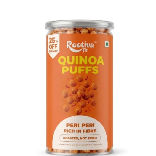 Image of ROOTIVAFIT Quinoa Puffs Peri Peri Flavour, Roasted Not Fried, Rich in Fibre, Made with Jowar and Quinoa Flour, 80 g, Pack of 1 | New