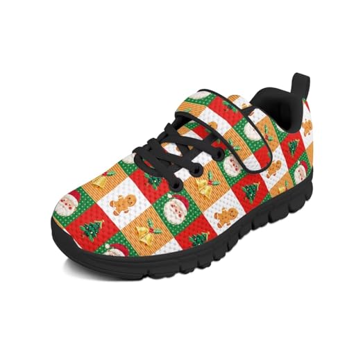 Christmas Square Pattern Kids Shoes Running Shoes Girls Boys Primary School Students Sports Shoes Spring and Autumn Casual Shoes（Black Sole）