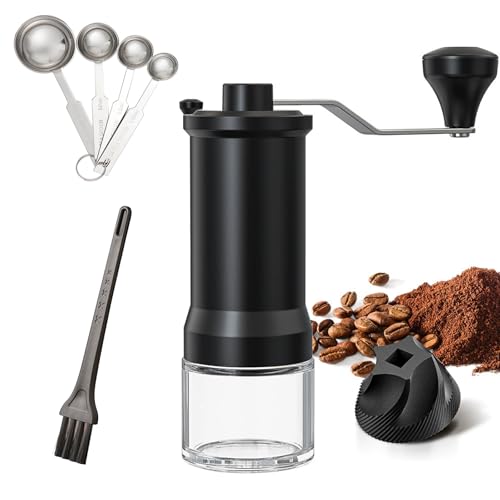 Aiweijia Manuelle Kaffeemühle mit schwarzem Keramik Grat,Professionelle einstellbar für feines/grobes Mahlen Kegelförmige Kaffeemühle,Tragbare Handkaffeemühle für Zuhause/Reisen/Camping
