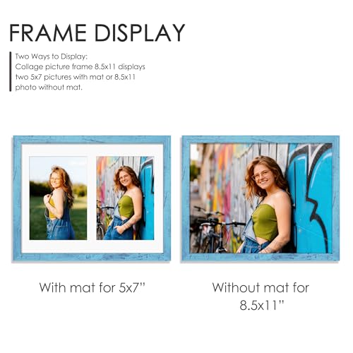 Image of DUENPY 8.5x11 Double 5x7 Picture Frame Double Picture Frame Displays Two 5x7 inch Photos Available Horizontal Wall Mounting Display and Vertical Blue