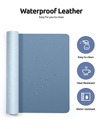 Image of YSAGi Leather Desk Mat, Large Mouse Mat, 60 x 35 cm, Sea Blue | Non-Slip Desk Pad, Keyboard Mat, Waterproof Table Protector Desk Accessories for Office & Home