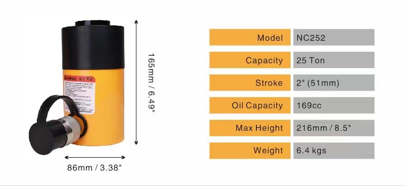 Image of 25T Hydraulic Ram Cylinder 2 inch Stroke Low Profile Hydraulic Porta Power Ram Jack Single Acting Hydraulic Jack Lifting Cylinder Hydraulic Cylinder Jack for Shipbuilding, Bridge, Construction