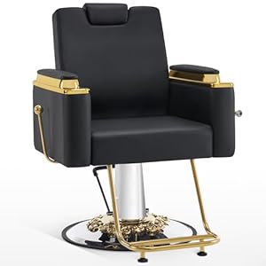 BarberPub Luxurious Barber Chair with Heavy-Duty Hydraulic Pump, Adjustable Reclining Salon Chair for Hair Stylist, Gold&Black, Barbershop, Home Salon, Salon&Spa Chair 8623 (Black)