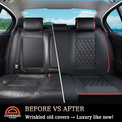 Image of Coverado Rear Seat Covers, Sporty Non-Slip Waterproof Faux Leather Rear Protectors for Trucks SUVs, Mens Automotive Interior, Racing Style - Redline