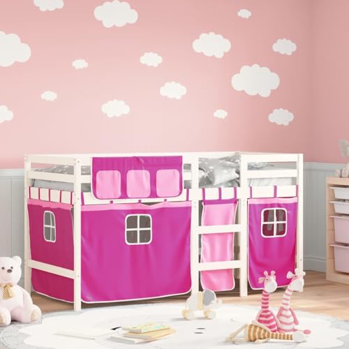 Frdhee Marco de cama doble con cortinas, 90 x 190 cm de madera maciza de pino, cama juvenil para habitaciones de invitados y dormitorios, fácil de mantener, fácil montaje