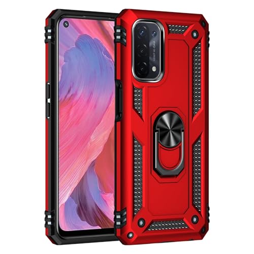 Funda para Oppo A74 5G/A93 5G/A54 5G con Anillo Metálico Giratorio 360 Carcasa Magnética Imán Rígida Antigolpes Resistente con Soporte, Protección de Grado Militar (Oppo A74 5G/A93 5G/A54 5G, Rojo)