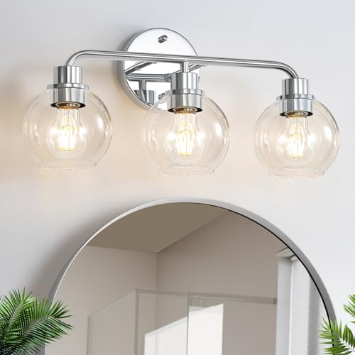Watyo Bathroom Light Fixtures Chrome Vanity Light Silver 3 Light Modern Wall Sconces Lighting...