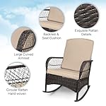 LEVELEVE 3 pcs Rocking Bistro Set Conversation Chairs PE Wicker Outdoor Rocking Chairs & Glass Table,for Porch Lawn Garden Backyard Deck(Rocking Set,Khaki) - Image 3