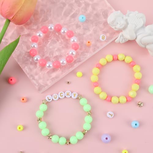 Image of Candy Color Acrylic Beads Kit Pastel Round Beads Assorted Plastic Bead Kit Letter Pearl Colorful Elastic String CCB Cute Loose Spacer Bulk for Bracelets Necklace Jewelry Making DIY Crafts