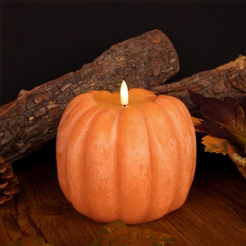 Image of Fall Decorations for Home - Fall Decor - Flickering Flameless Wax Pumpkin LED Candle with Timer Remote Control- Thanksgiving Gifts - Autumn Farmhouse Rustic Harvest Decor for Tiered Tray Table Indoor