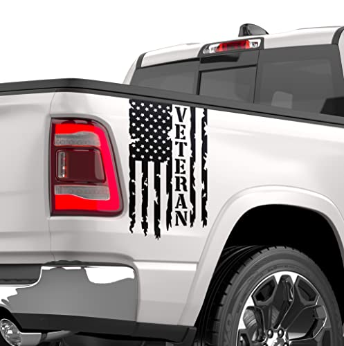 Aldera Graphics Veteran Army Retired Soldier Distressed American Usa Us Flag Truck Tailgate Vinyl Decal Sticker Compatible With Most Pickup Trucks - U.s. Army Sticker Usaf Usmc Us Navy Decal (10" X 18") (Matte Black) #TOP1