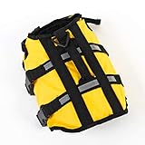POPETPOP Chalecos Salvavidas para Perros Amarillo - Chaleco de Natación para Cachorros Chaleco Reflectante Y Ajustable Chaleco Salvavidas Manija de Rescate para Nadar en Bote Y Piragüismo