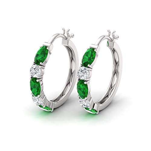 Diamondere Natural And Certified Emerald And Diamond Huggies Earrings In 14K White Gold | 1.66 Carat Earrings For Women #TOP6
