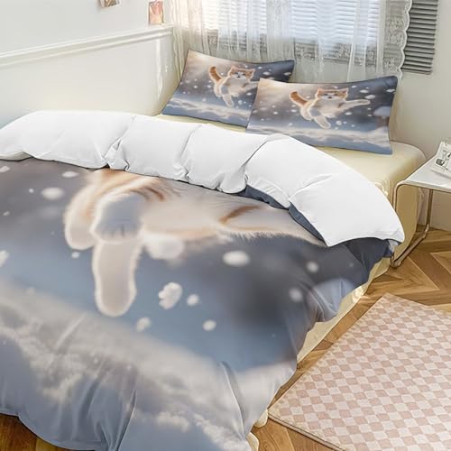 Ensemble housse de couette chat parure de lit microfifre double 200x200cm - 5